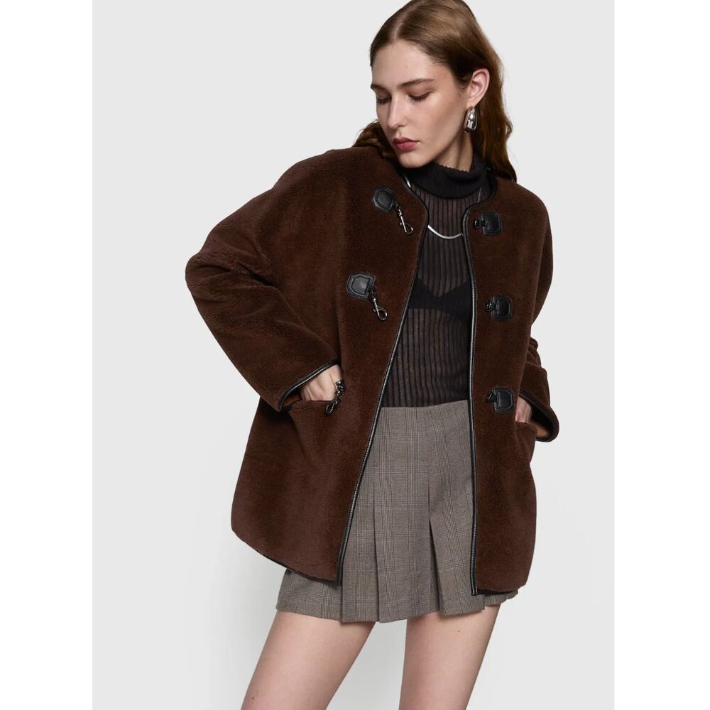 Rebecca Minkoff Shearling Toggle Jacket in Chocolate